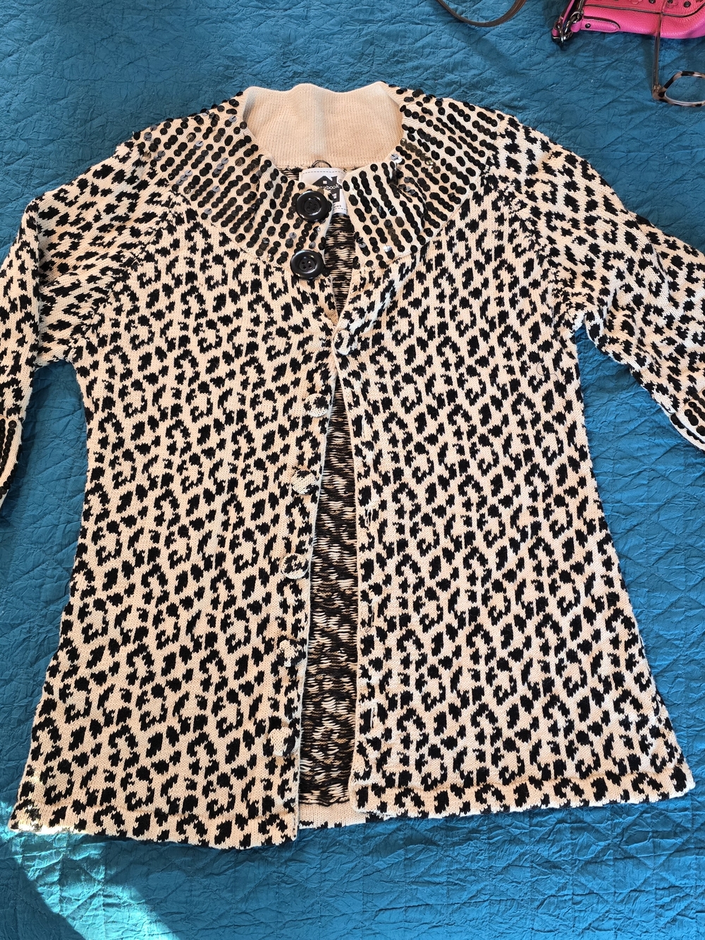 Storybook Knits Black and Cream Leopard Print Cardigan
